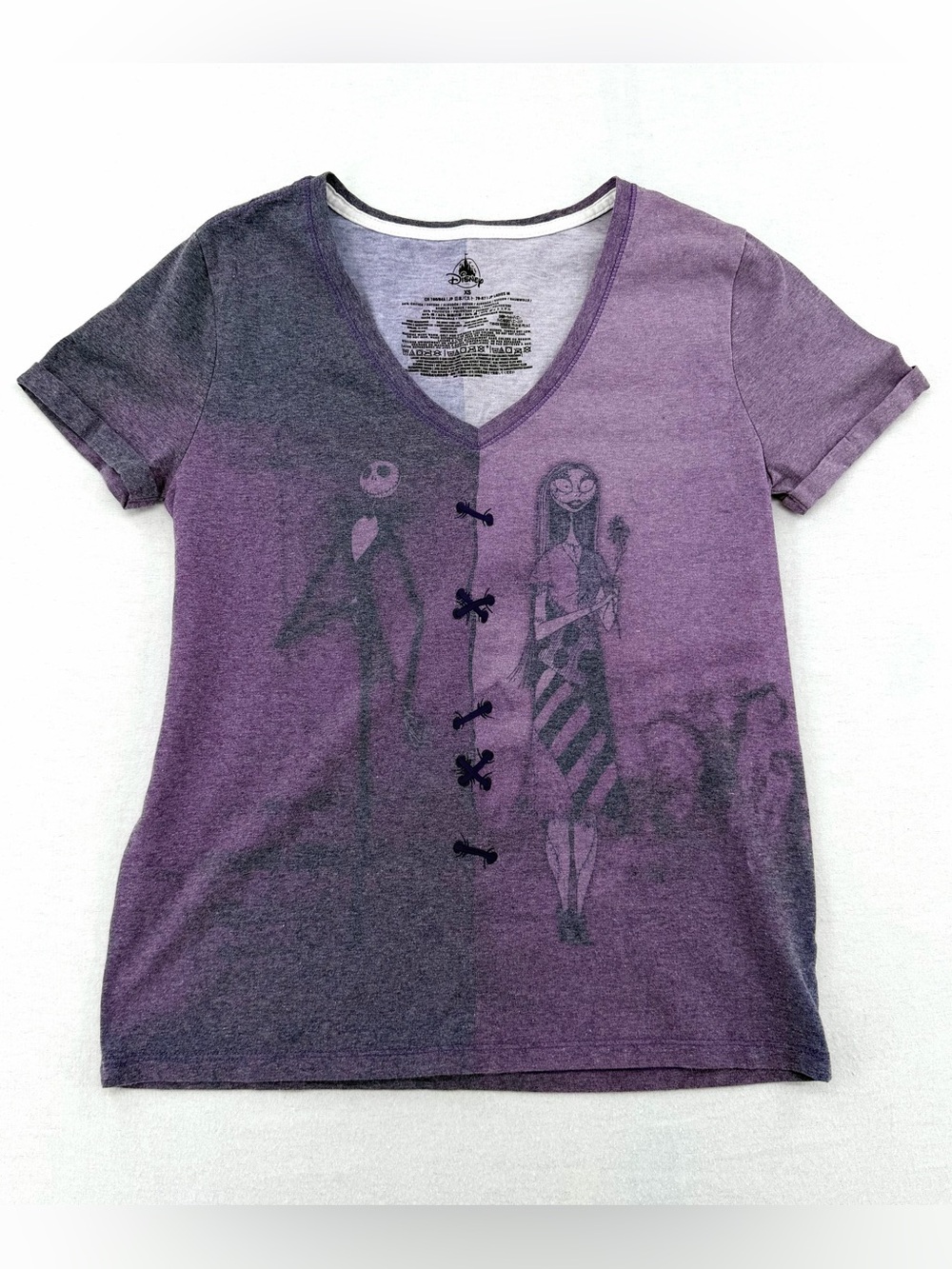 Disney Nightmare Before Christmas Ombre Purple Short Sleeve V-Neck Tee Stitches